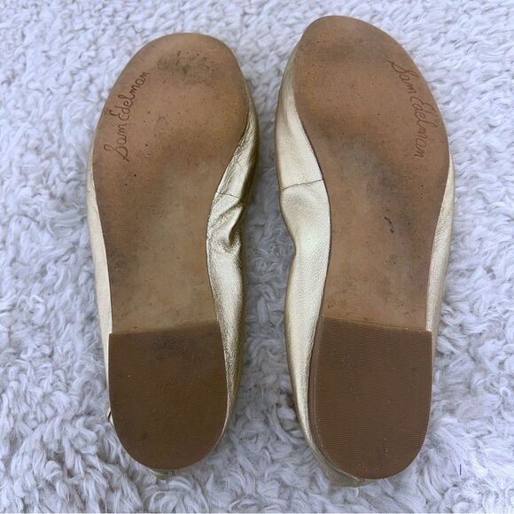 Sam Edelman Gold Metallic Women Bow Ballet Flats Slip On Leather Trendy SZ 7.5 - Picture 2 of 8